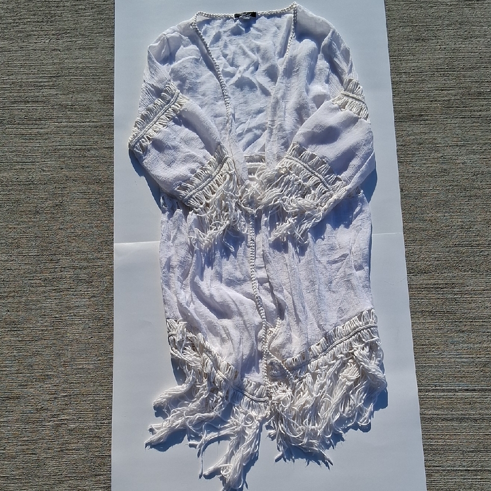 White Fringe Kimono Cardigan